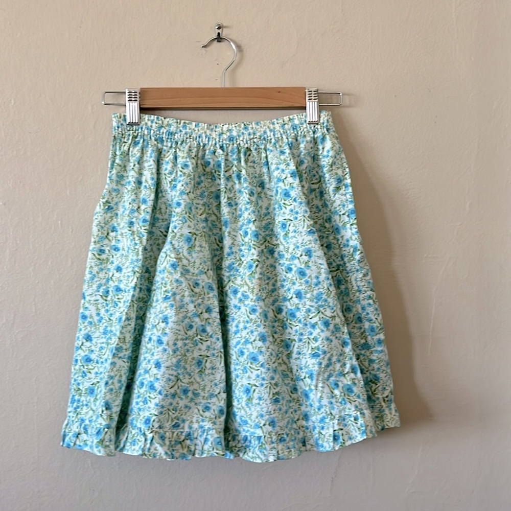 Vintage Little Renown Floral Blue White Ruffle Skirt S